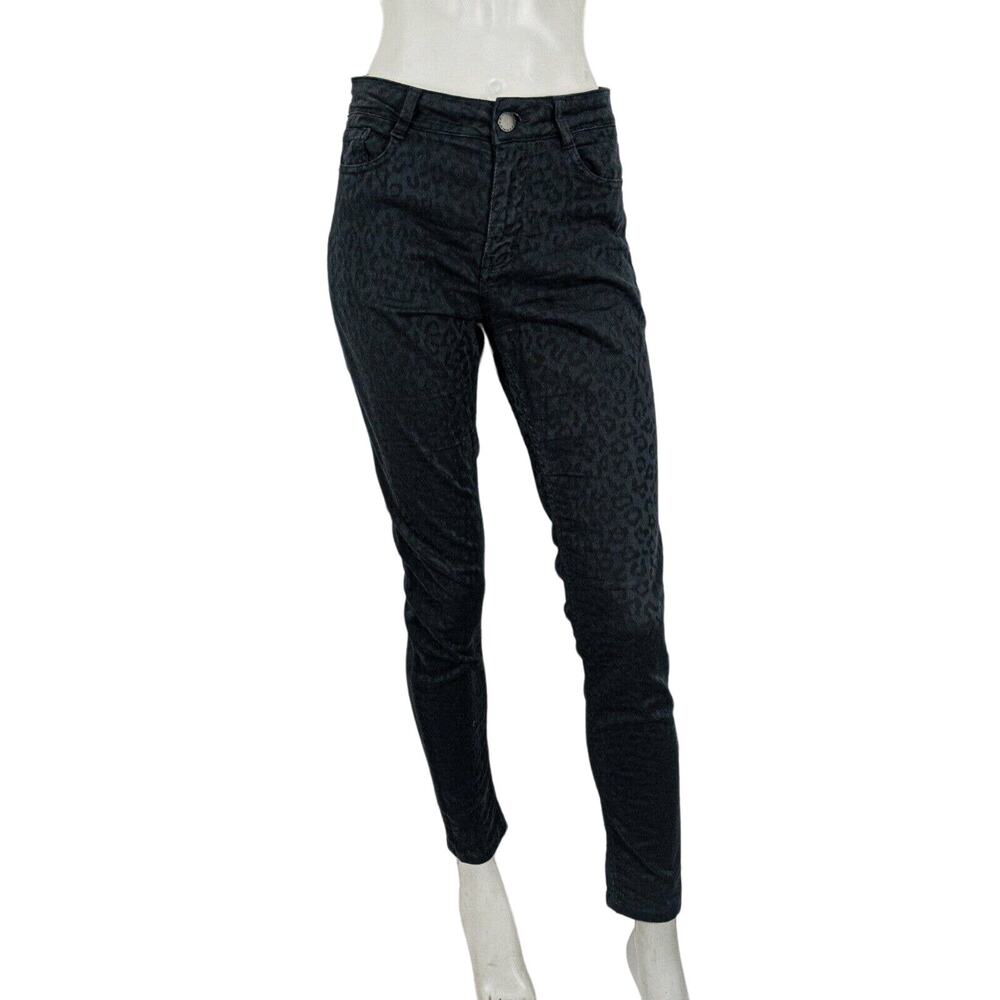 MAJE Black Cheetah print stretch skinny jean pant size 38 28w